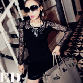 Vestido casual manga longa rendada